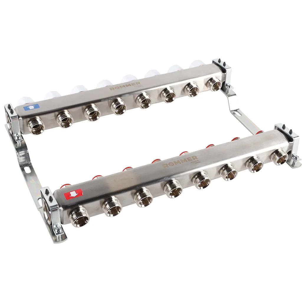 ROMMER RMS-3200-000008 ROMMER Коллектор из нержавеющей стали без расходомеров 8 вых. ROMMER RMS-3200-000008 ROMMER Коллектор из нержавеющей стали без расходомеров 8 вых.
