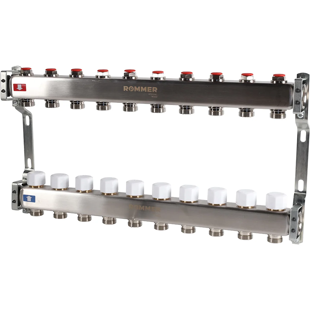 ROMMER RMS-3200-000010 ROMMER Коллектор из нержавеющей стали без расходомеров 10 вых. ROMMER RMS-3200-000010 ROMMER Коллектор из нержавеющей стали без расходомеров 10 вых.
