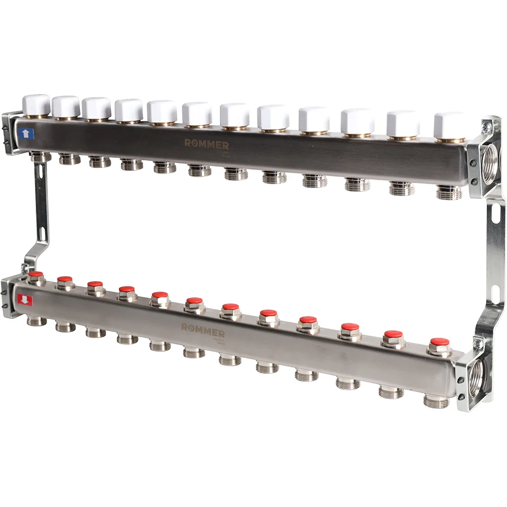 ROMMER RMS-3200-000012 ROMMER Коллектор из нержавеющей стали без расходомеров 12 вых. ROMMER RMS-3200-000012 ROMMER Коллектор из нержавеющей стали без расходомеров 12 вых.