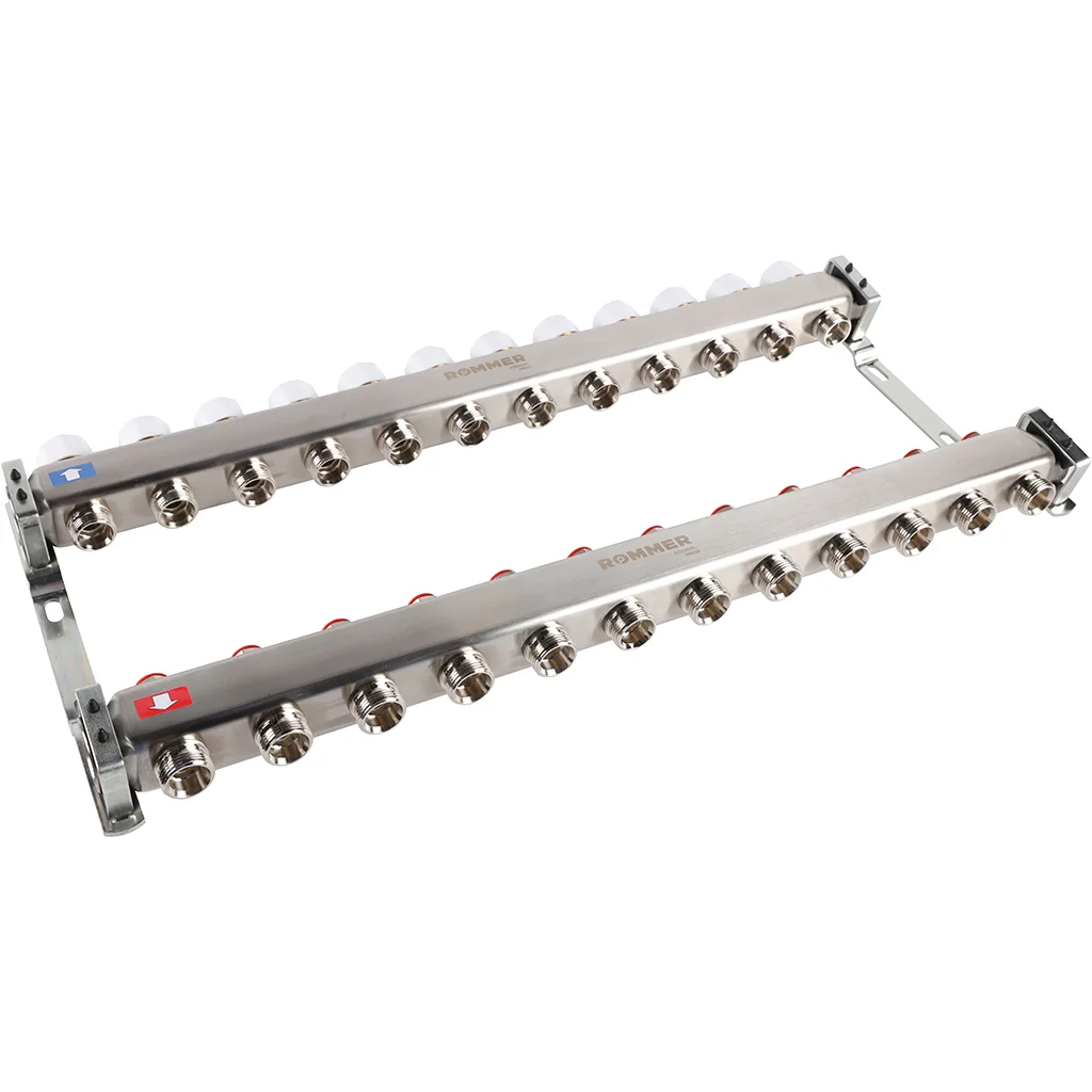 ROMMER RMS-3200-000012 ROMMER Коллектор из нержавеющей стали без расходомеров 12 вых. ROMMER RMS-3200-000012 ROMMER Коллектор из нержавеющей стали без расходомеров 12 вых.