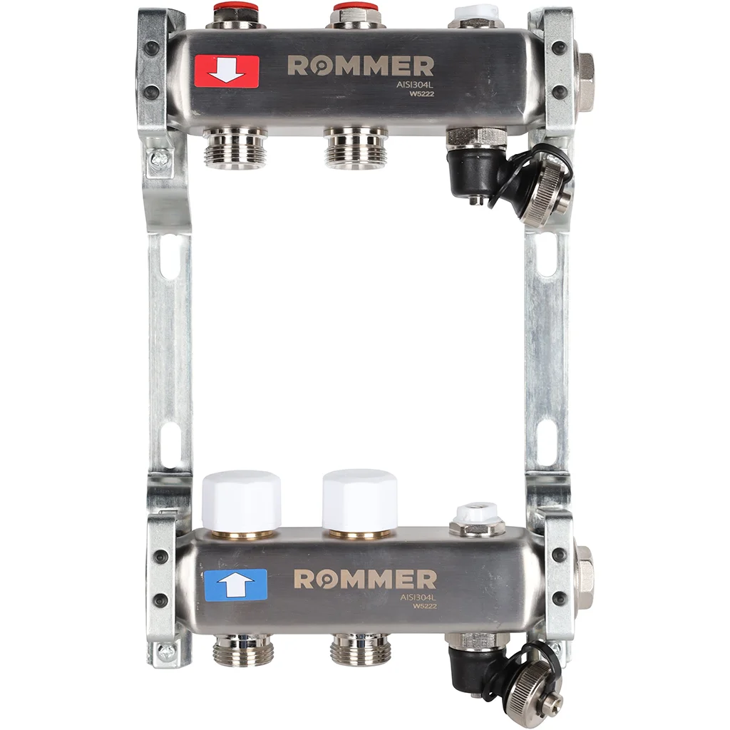 ROMMER RMS-3201-000002 ROMMER Коллектор из нержавеющей стали без расходомеров, с клапаном вып. воздуха и сливом 2 вых. ROMMER RMS-3201-000002 ROMMER Коллектор из нержавеющей стали без расходомеров, с клапаном вып. воздуха и сливом 2 вых.