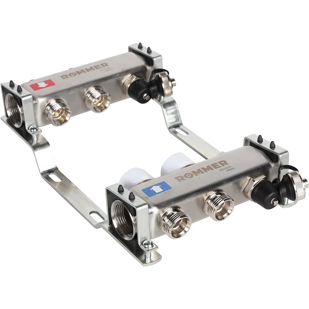 ROMMER RMS-3201-000002 ROMMER Коллектор из нержавеющей стали без расходомеров, с клапаном вып. воздуха и сливом 2 вых. ROMMER RMS-3201-000002 ROMMER Коллектор из нержавеющей стали без расходомеров, с клапаном вып. воздуха и сливом 2 вых.