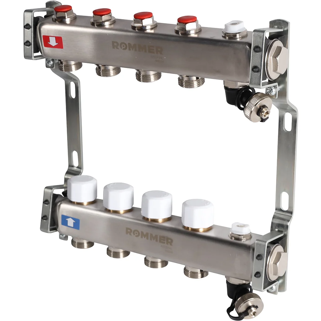 ROMMER RMS-3201-000004 ROMMER Коллектор из нержавеющей стали без расходомеров, с клапаном вып. воздуха и сливом 4 вых. ROMMER RMS-3201-000004 ROMMER Коллектор из нержавеющей стали без расходомеров, с клапаном вып. воздуха и сливом 4 вых.