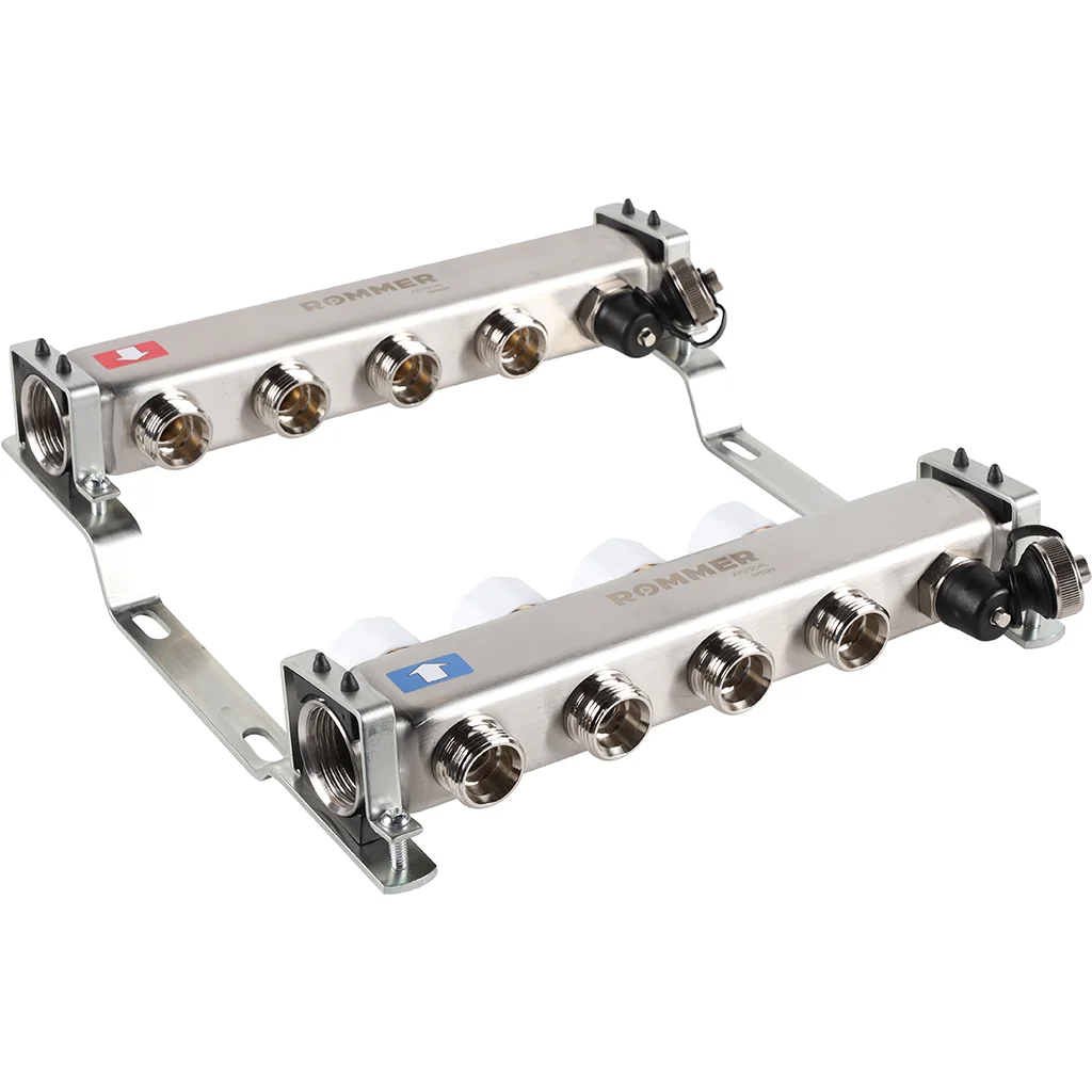 ROMMER RMS-3201-000004 ROMMER Коллектор из нержавеющей стали без расходомеров, с клапаном вып. воздуха и сливом 4 вых. ROMMER RMS-3201-000004 ROMMER Коллектор из нержавеющей стали без расходомеров, с клапаном вып. воздуха и сливом 4 вых.