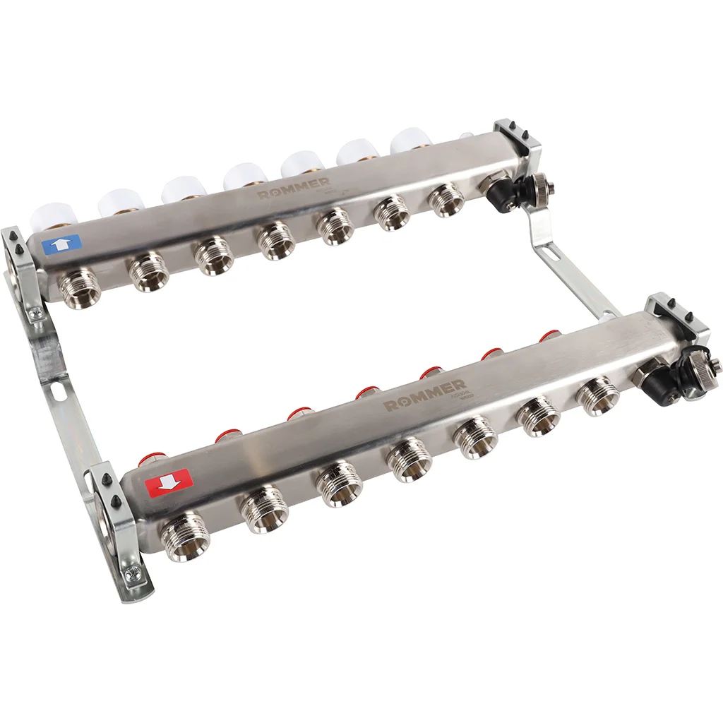 ROMMER RMS-3201-000007 ROMMER Коллектор из нержавеющей стали без расходомеров, с клапаном вып. воздуха и сливом 7 вых. ROMMER RMS-3201-000007 ROMMER Коллектор из нержавеющей стали без расходомеров, с клапаном вып. воздуха и сливом 7 вых.