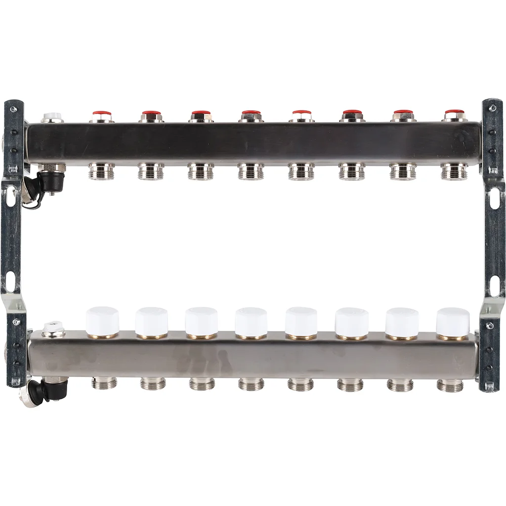 ROMMER RMS-3201-000008 ROMMER Коллектор из нержавеющей стали без расходомеров, с клапаном вып. воздуха и сливом 8 вых. ROMMER RMS-3201-000008 ROMMER Коллектор из нержавеющей стали без расходомеров, с клапаном вып. воздуха и сливом 8 вых.