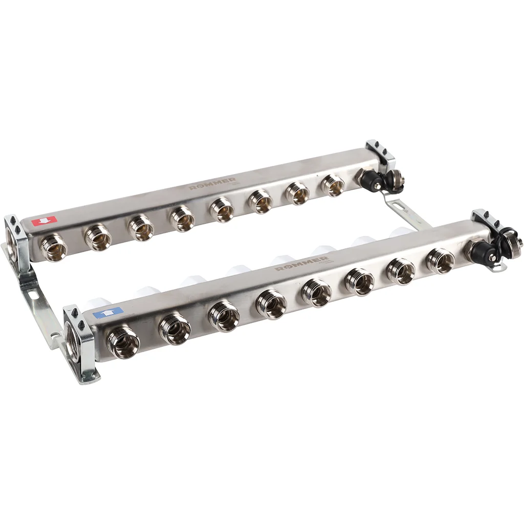 ROMMER RMS-3201-000008 ROMMER Коллектор из нержавеющей стали без расходомеров, с клапаном вып. воздуха и сливом 8 вых. ROMMER RMS-3201-000008 ROMMER Коллектор из нержавеющей стали без расходомеров, с клапаном вып. воздуха и сливом 8 вых.