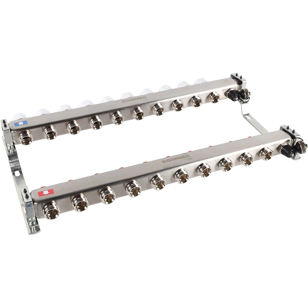 ROMMER RMS-3201-000010 ROMMER Коллектор из нержавеющей стали без расходомеров, с клапаном вып. воздуха и сливом 10 вых. ROMMER RMS-3201-000010 ROMMER Коллектор из нержавеющей стали без расходомеров, с клапаном вып. воздуха и сливом 10 вых.