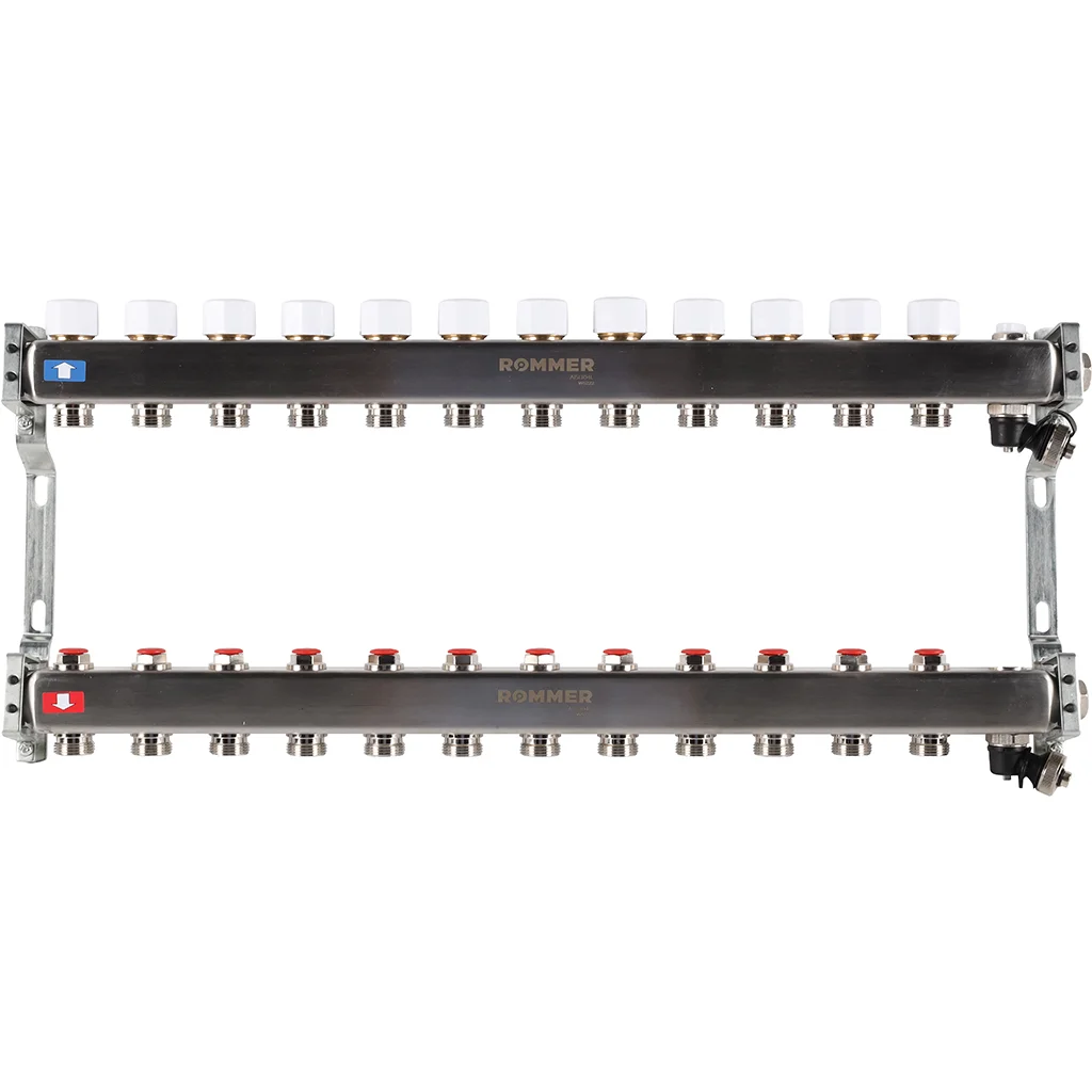 ROMMER RMS-3201-000012 ROMMER Коллектор из нержавеющей стали без расходомеров, с клапаном вып. воздуха и сливом 12 вых. ROMMER RMS-3201-000012 ROMMER Коллектор из нержавеющей стали без расходомеров, с клапаном вып. воздуха и сливом 12 вых.