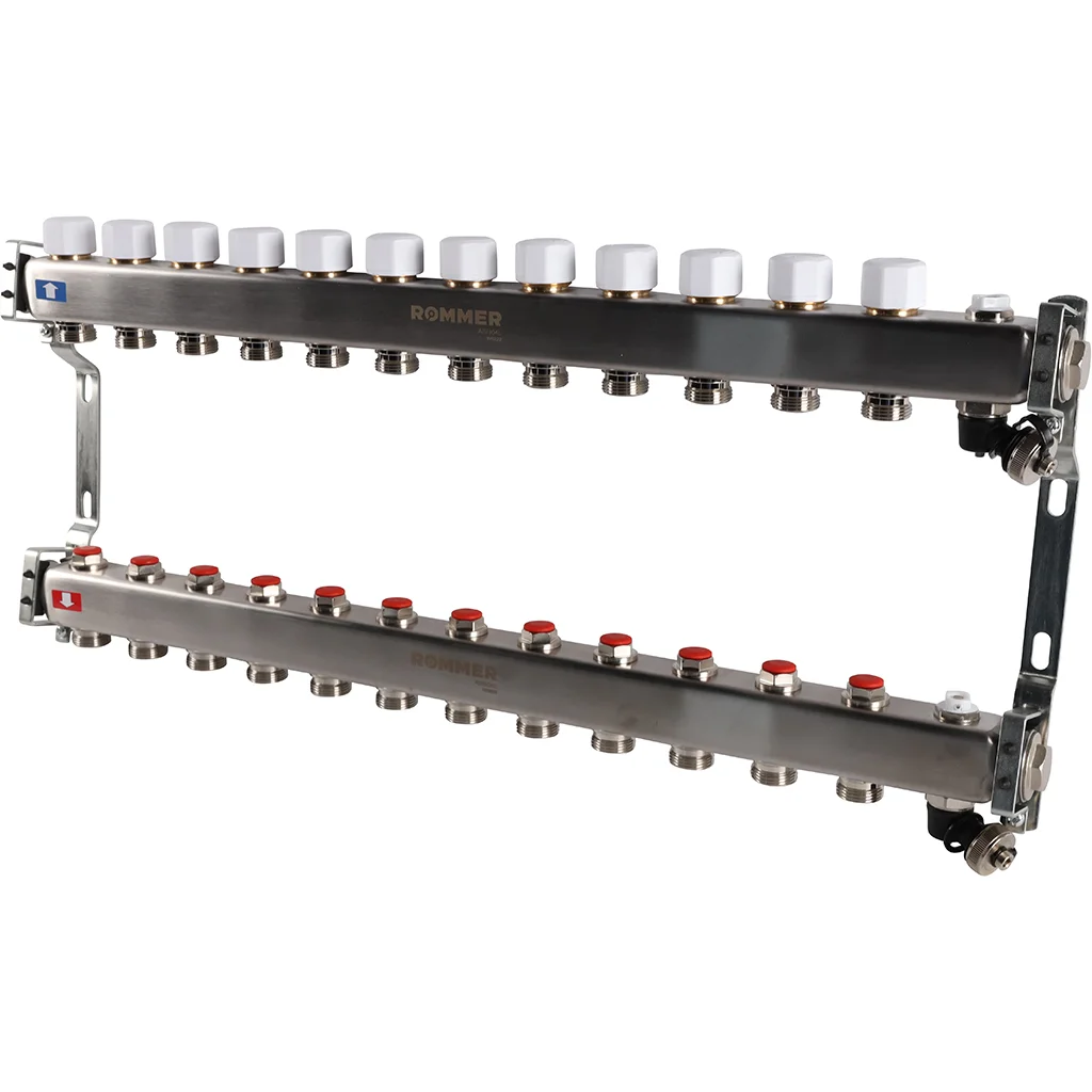 ROMMER RMS-3201-000012 ROMMER Коллектор из нержавеющей стали без расходомеров, с клапаном вып. воздуха и сливом 12 вых. ROMMER RMS-3201-000012 ROMMER Коллектор из нержавеющей стали без расходомеров, с клапаном вып. воздуха и сливом 12 вых.