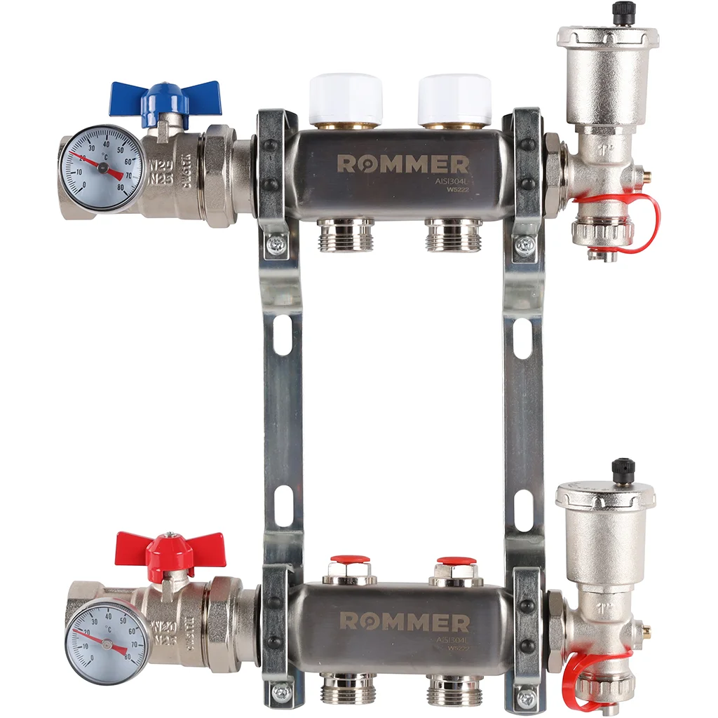 ROMMER RMS-3210-000002 ROMMER Коллектор из нержавеющей стали в сборе без расходомеров 2 вых. ROMMER RMS-3210-000002 ROMMER Коллектор из нержавеющей стали в сборе без расходомеров 2 вых.