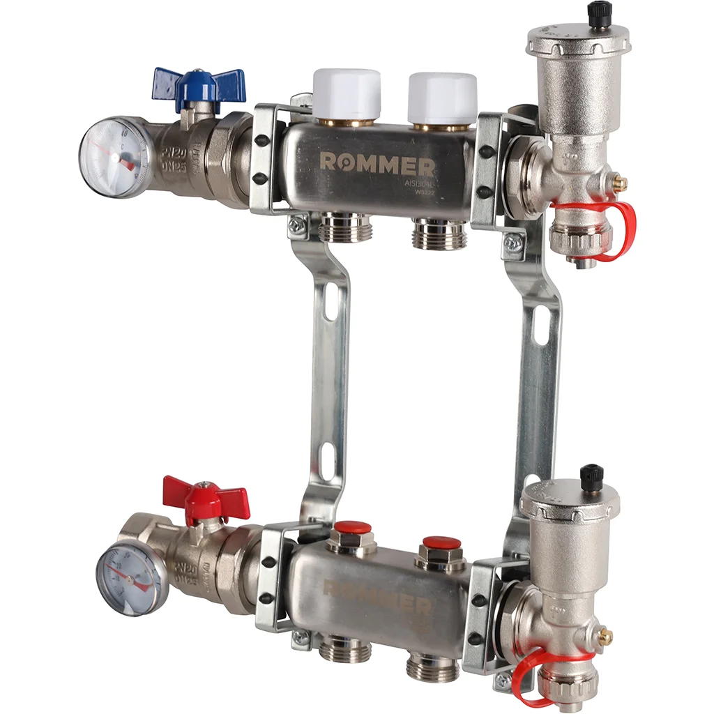 ROMMER RMS-3210-000002 ROMMER Коллектор из нержавеющей стали в сборе без расходомеров 2 вых. ROMMER RMS-3210-000002 ROMMER Коллектор из нержавеющей стали в сборе без расходомеров 2 вых.