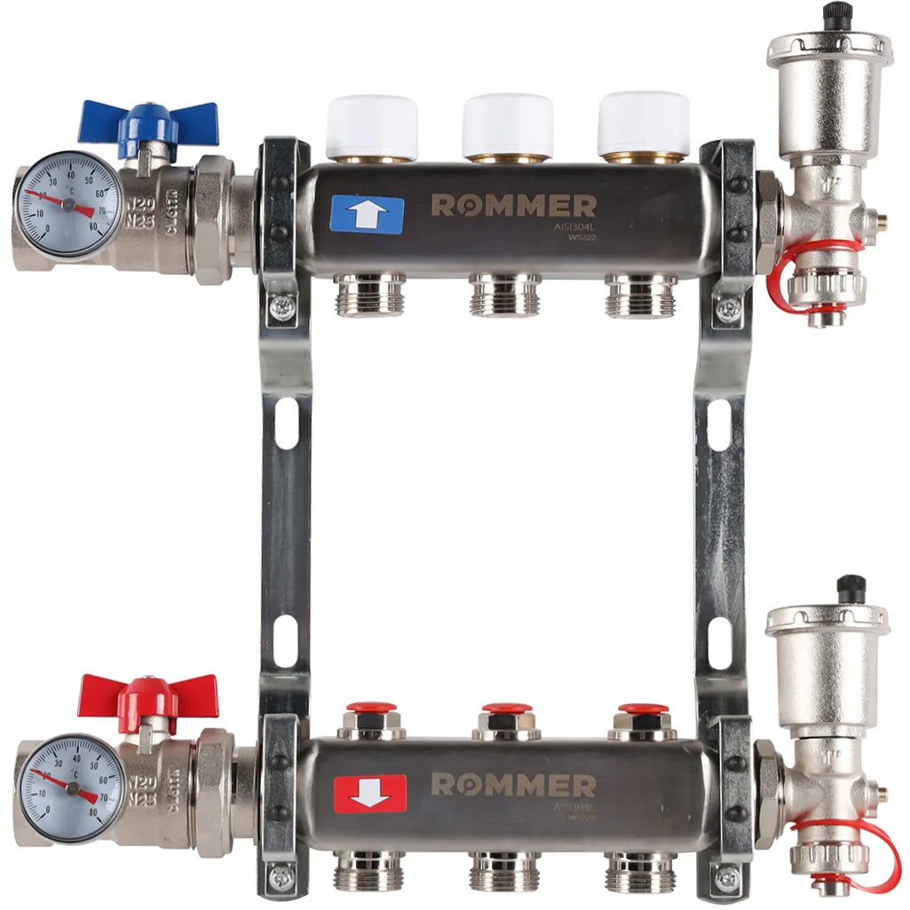 ROMMER RMS-3210-000003 ROMMER Коллектор из нержавеющей стали в сборе без расходомеров 3 вых. ROMMER RMS-3210-000003 ROMMER Коллектор из нержавеющей стали в сборе без расходомеров 3 вых.