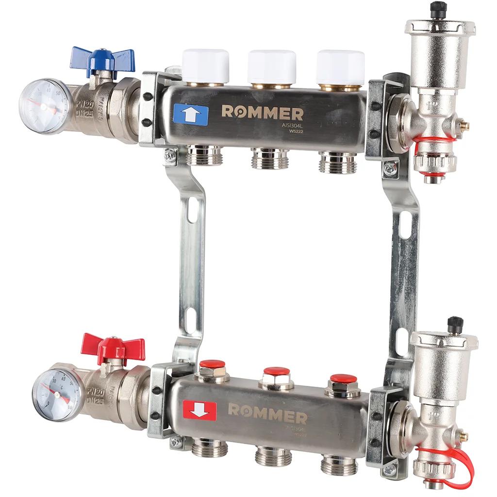 ROMMER RMS-3210-000003 ROMMER Коллектор из нержавеющей стали в сборе без расходомеров 3 вых. ROMMER RMS-3210-000003 ROMMER Коллектор из нержавеющей стали в сборе без расходомеров 3 вых.