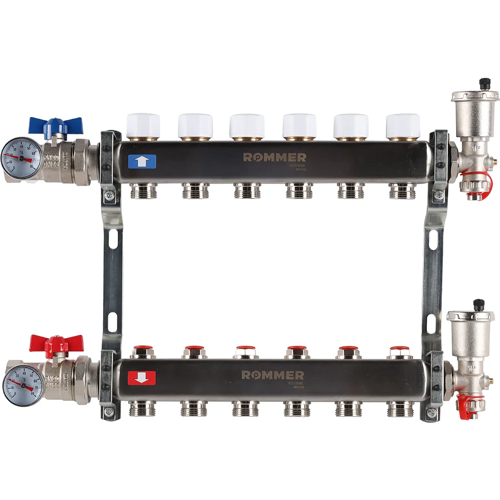 ROMMER RMS-3210-000006 ROMMER Коллектор из нержавеющей стали в сборе без расходомеров 6 вых. ROMMER RMS-3210-000006 ROMMER Коллектор из нержавеющей стали в сборе без расходомеров 6 вых.