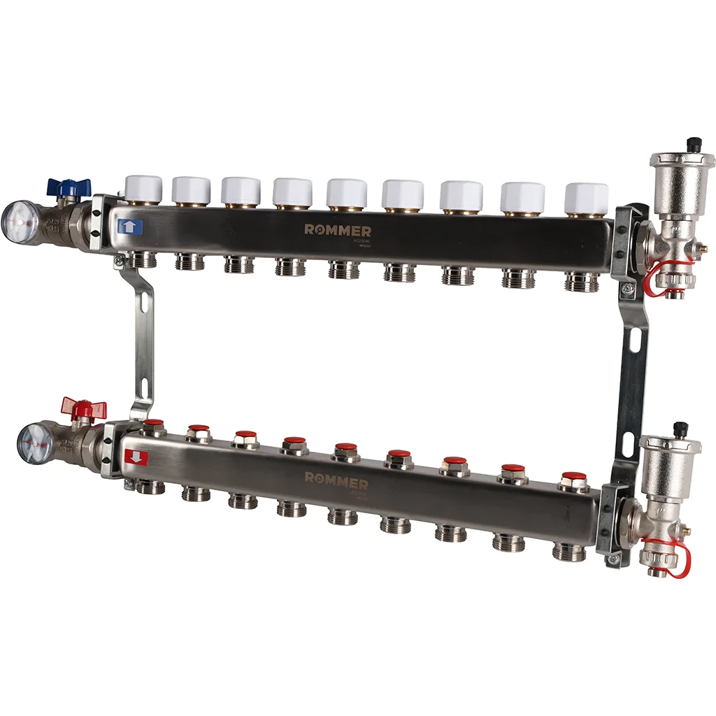 ROMMER RMS-3210-000009 ROMMER Коллектор из нержавеющей стали в сборе без расходомеров 9 вых. ROMMER RMS-3210-000009 ROMMER Коллектор из нержавеющей стали в сборе без расходомеров 9 вых.