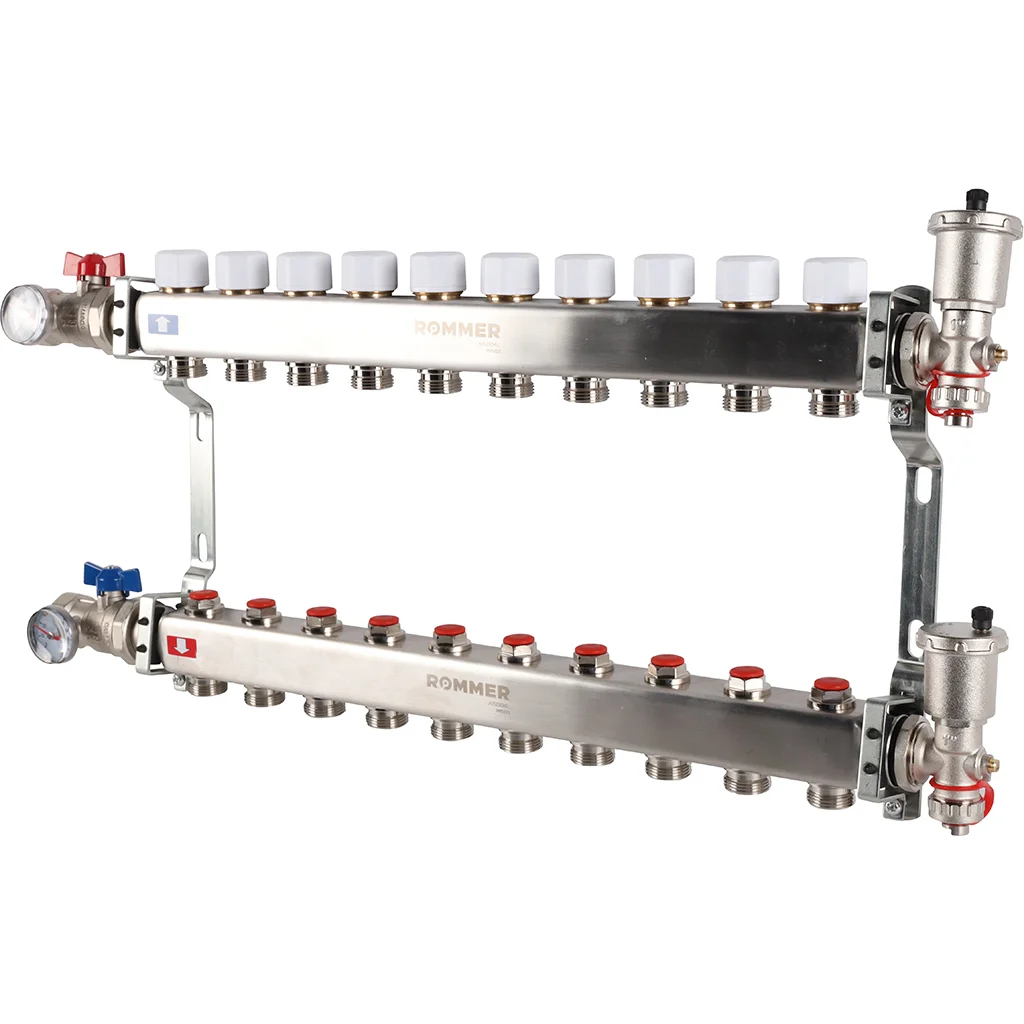 ROMMER RMS-3210-000010 ROMMER Коллектор из нержавеющей стали в сборе без расходомеров 10 вых. ROMMER RMS-3210-000010 ROMMER Коллектор из нержавеющей стали в сборе без расходомеров 10 вых.