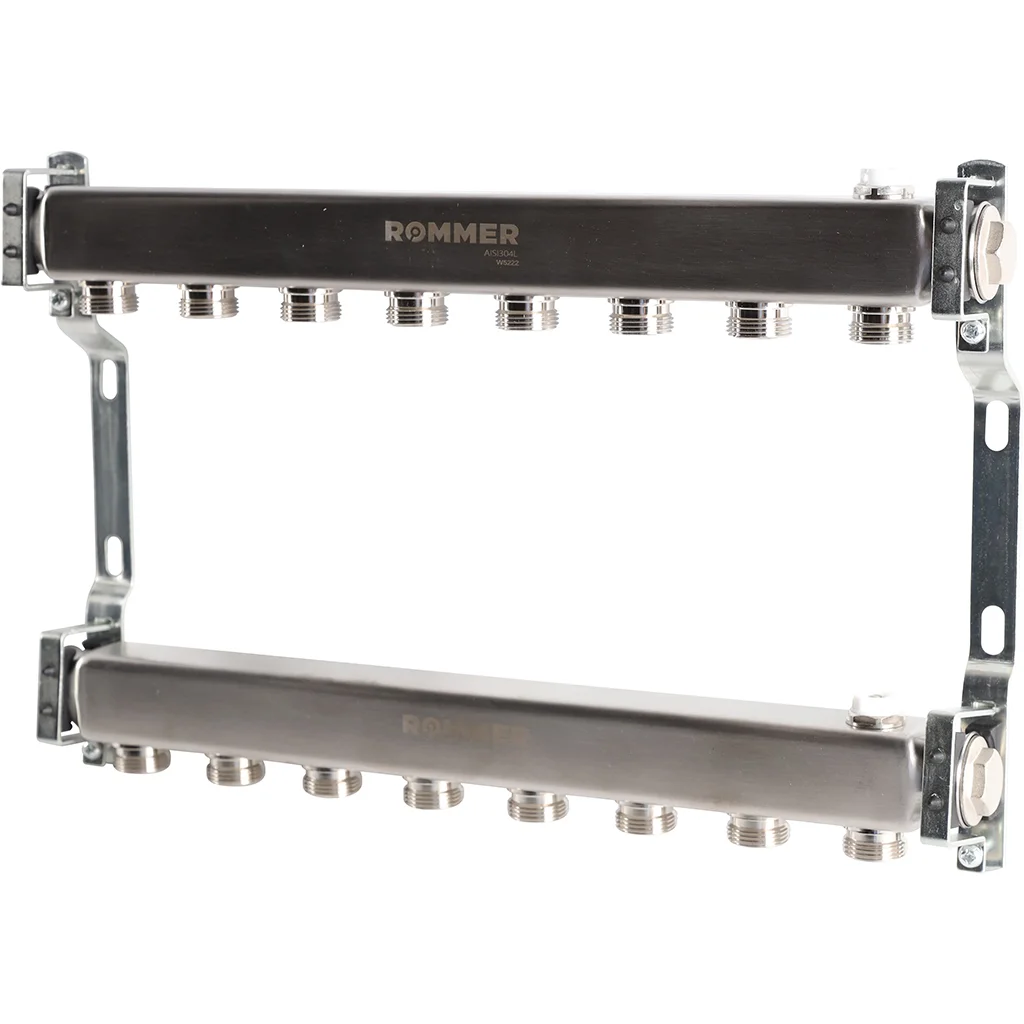ROMMER RMS-4401-000008 ROMMER Коллектор из нержавеющей стали для радиаторной разводки 8 вых. ROMMER RMS-4401-000008 ROMMER Коллектор из нержавеющей стали для радиаторной разводки 8 вых.