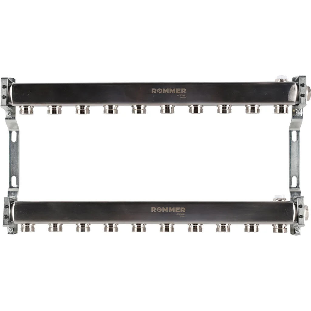 ROMMER RMS-4401-000010 ROMMER Коллектор из нержавеющей стали для радиаторной разводки 10 вых.
