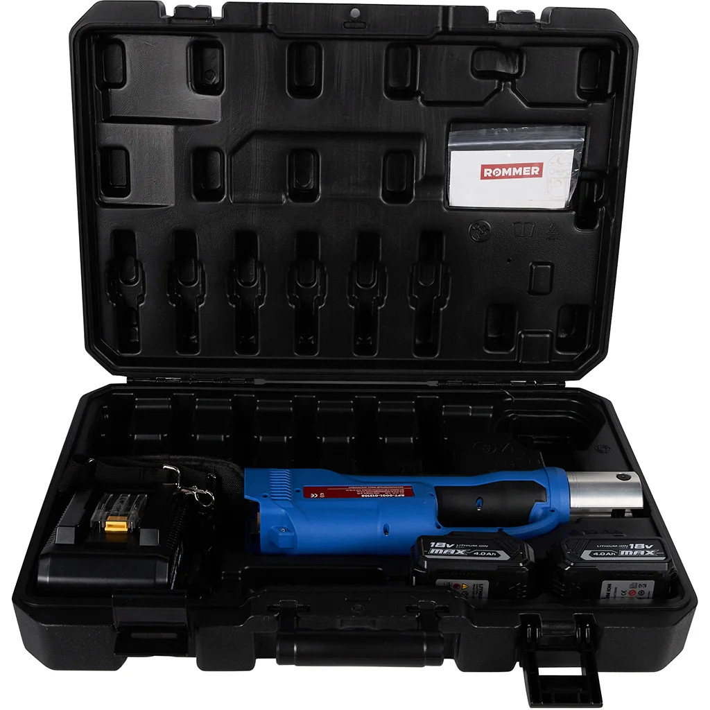 ROMMER RPT-0001-012108 ROMMER Набор пресс-инструмента (пресс-инструмент, 2 аккумулятора 4.0 Ач, зарядное устройство, пластиковый чемодан) ROMMER RPT-0001-012108 ROMMER Набор пресс-инструмента (пресс-инструмент, 2 аккумулятора 4.0 Ач, зарядное устройство, пластиковый чемодан)