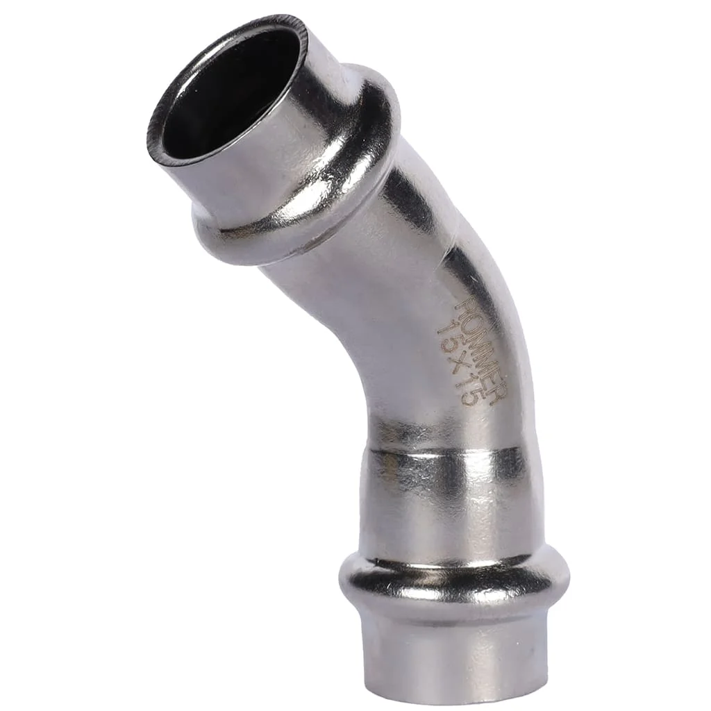 ROMMER RSS-0005-000015 ROMMER Угольник 45°-ВПр, 15, из нержавеющей стали прессовой ROMMER RSS-0005-000015 ROMMER Угольник 45°-ВПр, 15, из нержавеющей стали прессовой