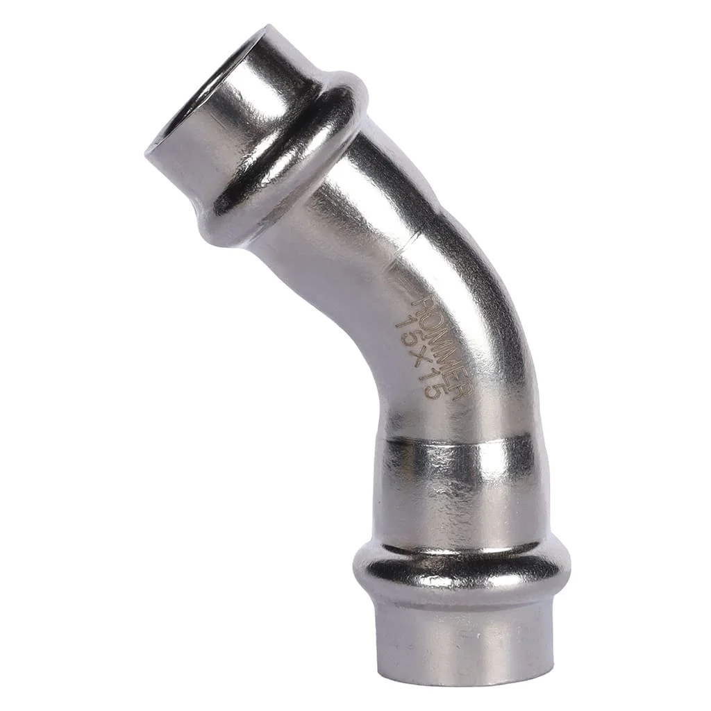 ROMMER RSS-0005-000015 ROMMER Угольник 45°-ВПр, 15, из нержавеющей стали прессовой ROMMER RSS-0005-000015 ROMMER Угольник 45°-ВПр, 15, из нержавеющей стали прессовой