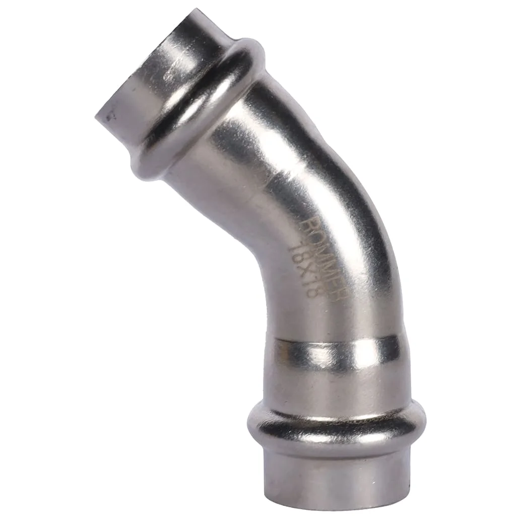 ROMMER RSS-0005-000018 ROMMER Угольник 45°-ВПр, 18, из нержавеющей стали прессовой ROMMER RSS-0005-000018 ROMMER Угольник 45°-ВПр, 18, из нержавеющей стали прессовой