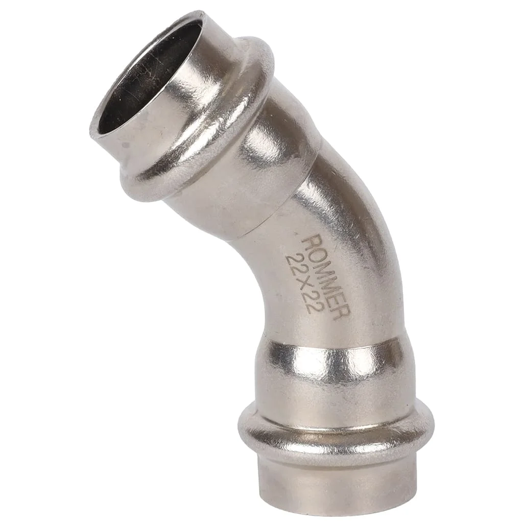 ROMMER RSS-0005-000022 ROMMER Угольник 45°-ВПр, 22, из нержавеющей стали прессовой ROMMER RSS-0005-000022 ROMMER Угольник 45°-ВПр, 22, из нержавеющей стали прессовой