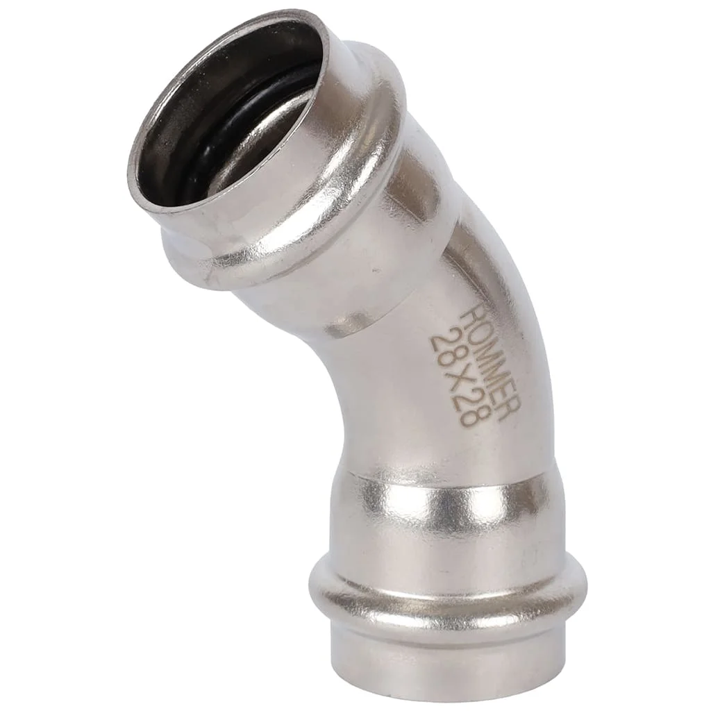 ROMMER RSS-0005-000028 ROMMER Угольник 45°-ВПр, 28, из нержавеющей стали прессовой ROMMER RSS-0005-000028 ROMMER Угольник 45°-ВПр, 28, из нержавеющей стали прессовой
