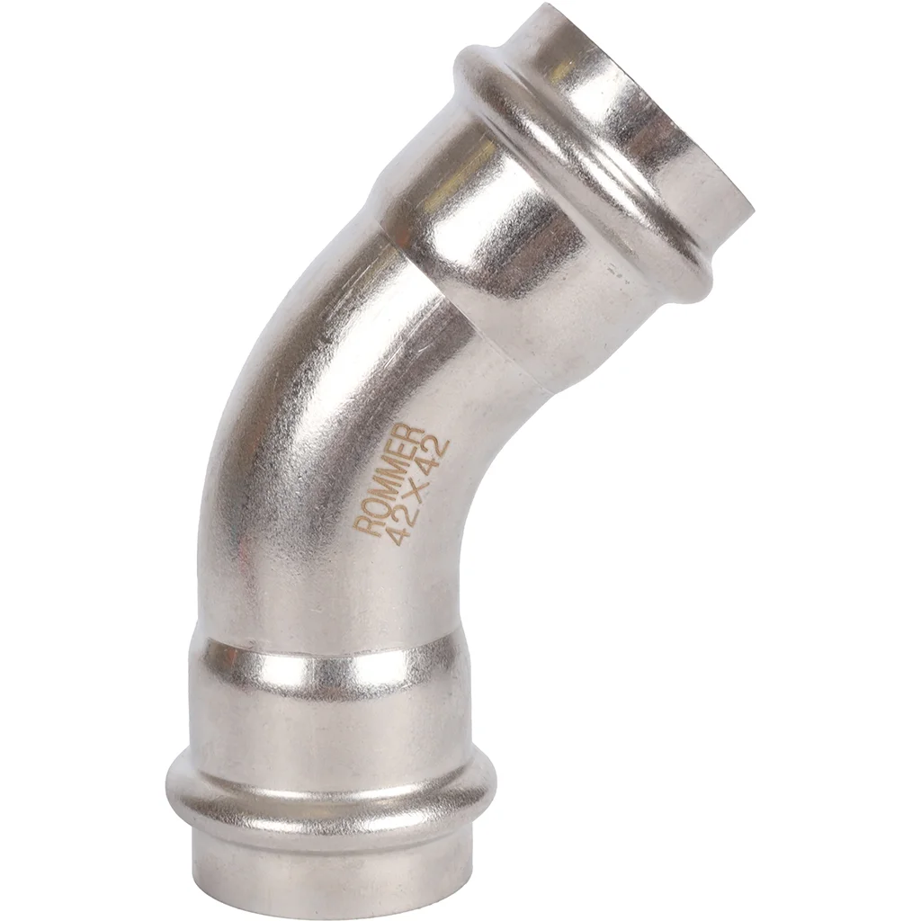 ROMMER RSS-0005-000042 ROMMER Угольник 45°-ВПр, 42, из нержавеющей стали прессовой ROMMER RSS-0005-000042 ROMMER Угольник 45°-ВПр, 42, из нержавеющей стали прессовой