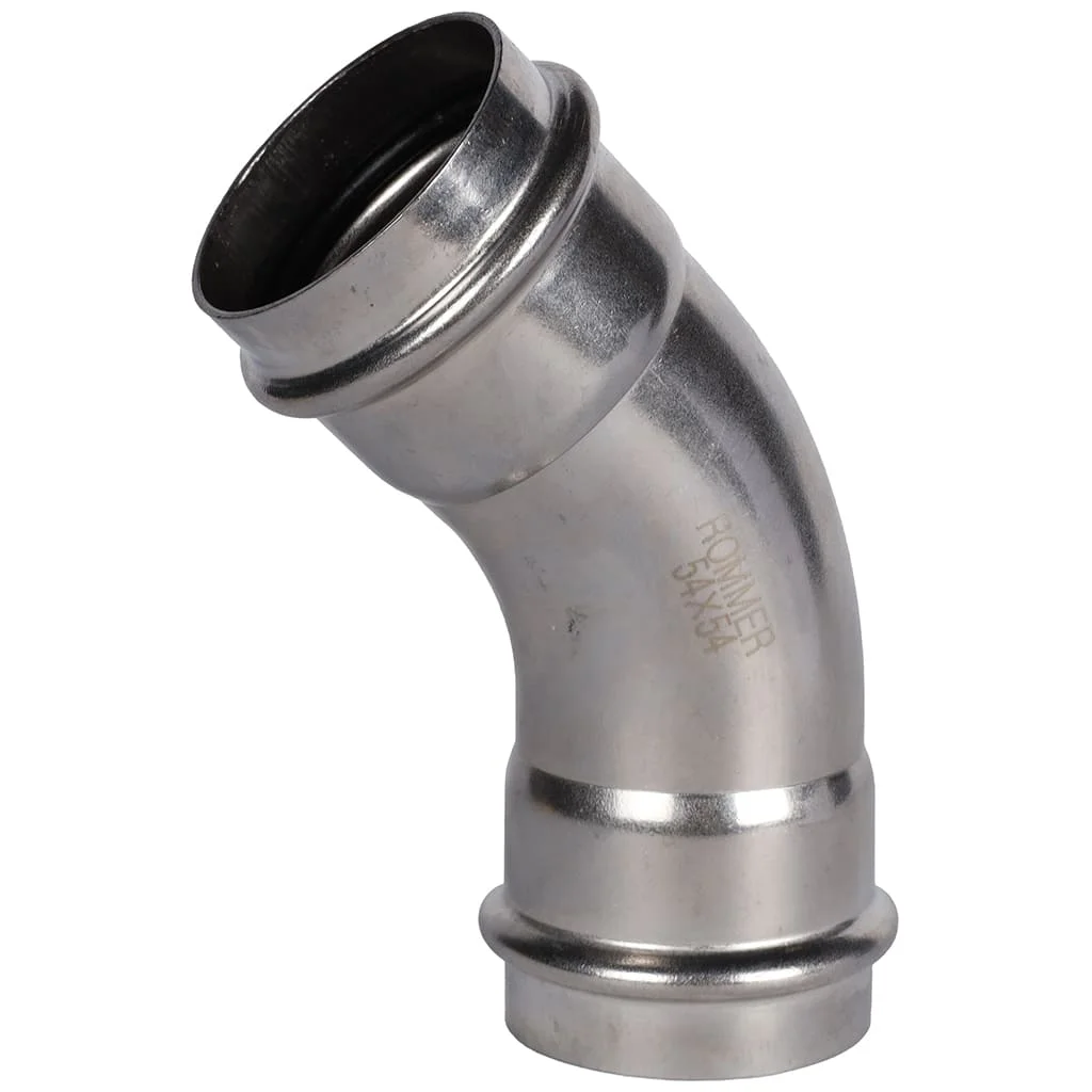 ROMMER RSS-0005-000054 ROMMER Угольник 45°-ВПр, 54, из нержавеющей стали прессовой ROMMER RSS-0005-000054 ROMMER Угольник 45°-ВПр, 54, из нержавеющей стали прессовой
