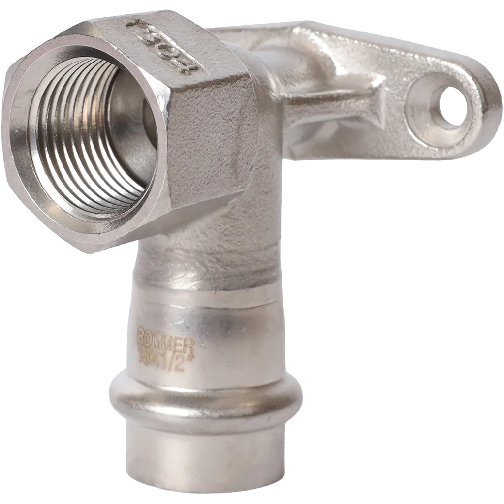 ROMMER RSS-0011-001812 ROMMER Угольник настенный с креплением-ВР, 18х1/2, из нержавеющей стали прессовой ROMMER RSS-0011-001812 ROMMER Угольник настенный с креплением-ВР, 18х1/2, из нержавеющей стали прессовой