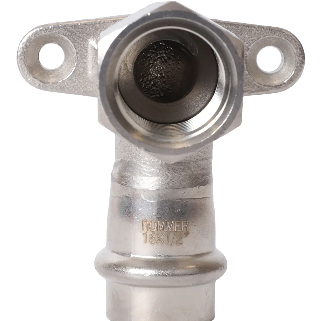 ROMMER RSS-0011-001812 ROMMER Угольник настенный с креплением-ВР, 18х1/2, из нержавеющей стали прессовой ROMMER RSS-0011-001812 ROMMER Угольник настенный с креплением-ВР, 18х1/2, из нержавеющей стали прессовой