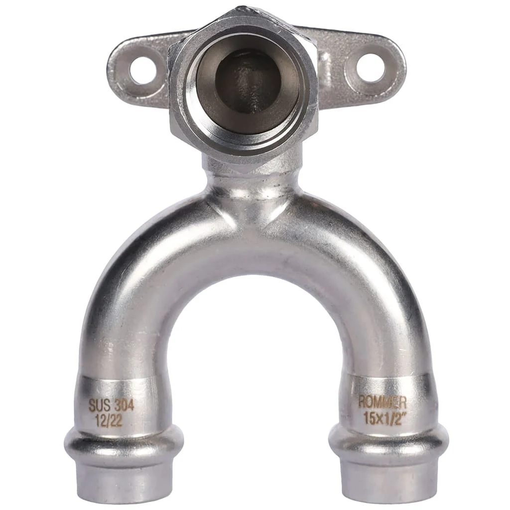 ROMMER RSS-0012-001512 ROMMER Угольник проходной настенный с креплением-ВР, 15х1/2, из нержавеющей стали прессовой ROMMER RSS-0012-001512 ROMMER Угольник проходной настенный с креплением-ВР, 15х1/2, из нержавеющей стали прессовой