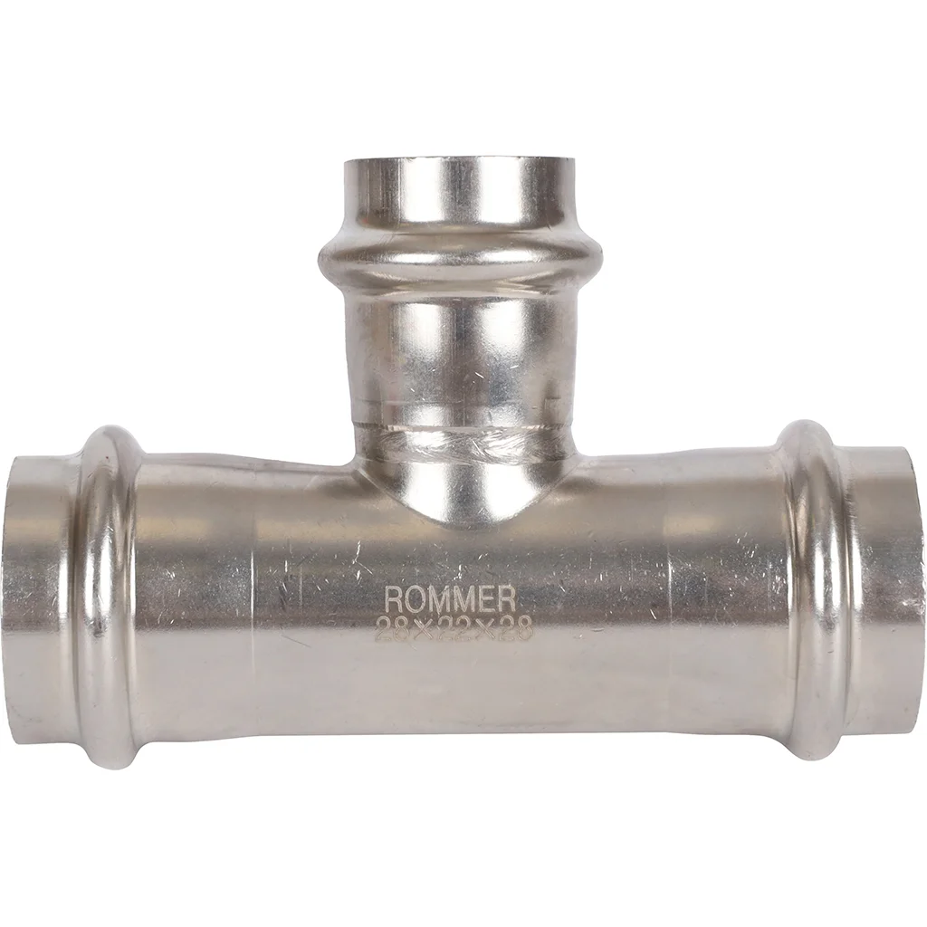 ROMMER RSS-0014-282228 Тройник переходной, 28х22х28, из нержавеющей стали прессовой ROMMER RSS-0014-282228 Тройник переходной, 28х22х28, из нержавеющей стали прессовой