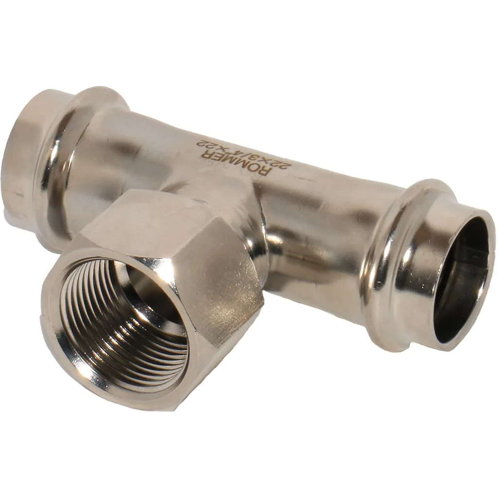 ROMMER RSS-0015-002234 ROMMER Тройник-переходник-ВР, 22х3/4, из нержавеющей стали прессовой