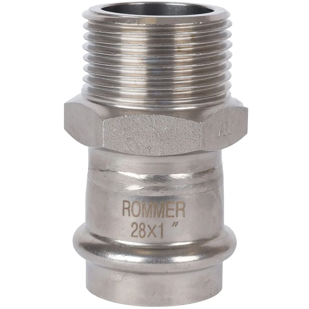 ROMMER RSS-0021-000281 ROMMER Переходник-НР, 28х1, из нержавеющей стали прессовой ROMMER RSS-0021-000281 ROMMER Переходник-НР, 28х1, из нержавеющей стали прессовой