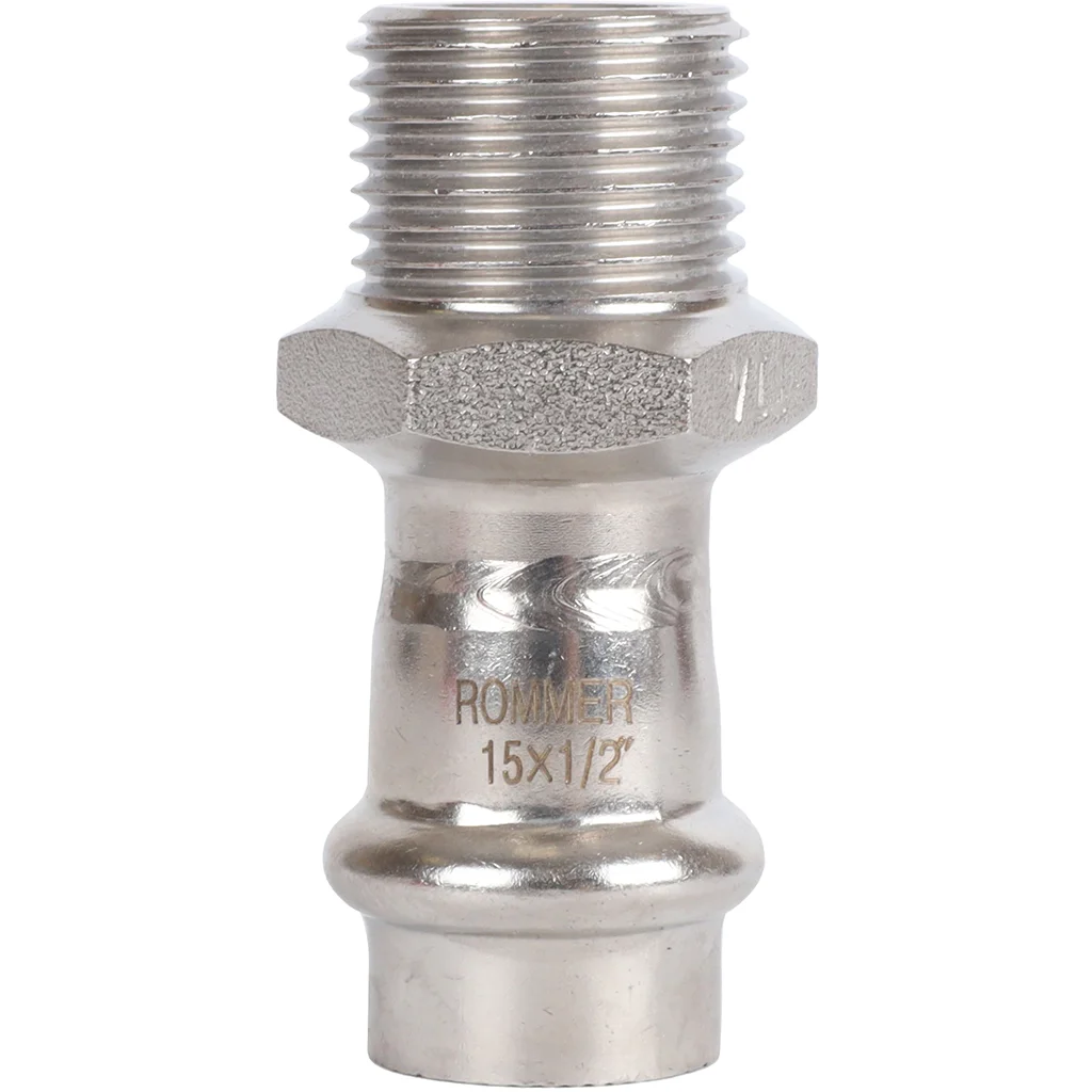 ROMMER RSS-0021-001512 ROMMER Переходник-НР, 15х1/2, из нержавеющей стали прессовой ROMMER RSS-0021-001512 ROMMER Переходник-НР, 15х1/2, из нержавеющей стали прессовой