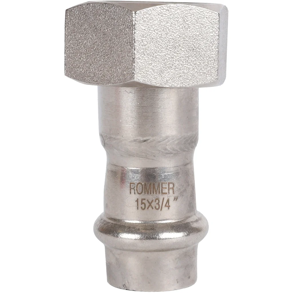 ROMMER RSS-0026-001534 ROMMER Переходник с накидной гайкой-ВР, 15х3/4, из нержавеющей стали прессовой ROMMER RSS-0026-001534 ROMMER Переходник с накидной гайкой-ВР, 15х3/4, из нержавеющей стали прессовой