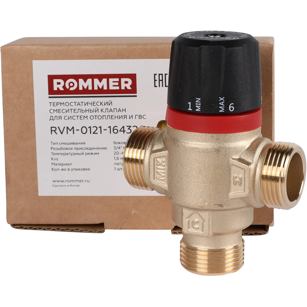 ROMMER RVM-0121-164320 Термостатический смесительный клапан для систем отопления и ГВС 3/4 НР 20-43°С KV 1,6 (боковое смешивание) ROMMER RVM-0121-164320 Термостатический смесительный клапан для систем отопления и ГВС 3/4 НР 20-43°С KV 1,6 (боковое смешивание)