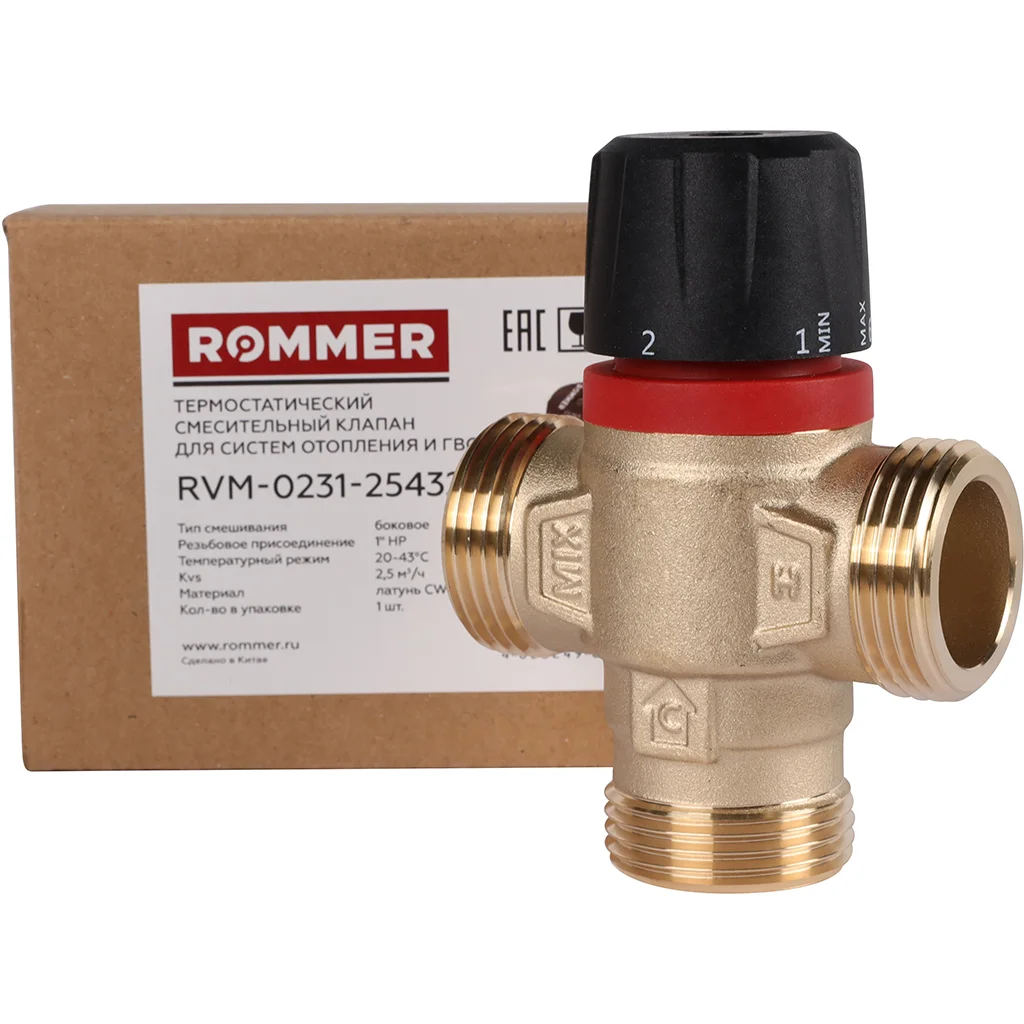 ROMMER RVM-0231-254325 Термостатический смесительный клапан для систем отопления и ГВС 1 НР 20-43°С KV 2,5 (боковое смешивание) ROMMER RVM-0231-254325 Термостатический смесительный клапан для систем отопления и ГВС 1 НР 20-43°С KV 2,5 (боковое смешивание)