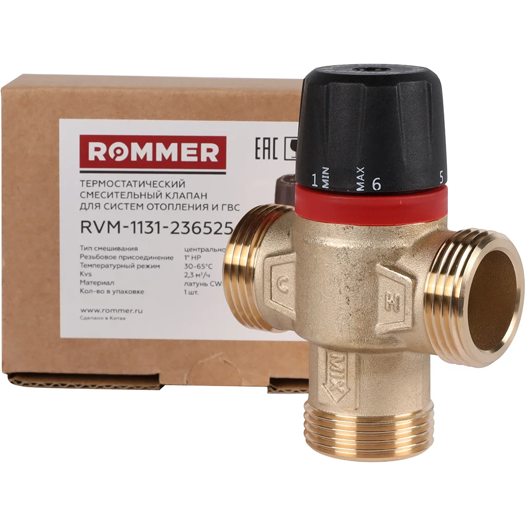 ROMMER RVM-1131-236525 Термостатический смесительный клапан для систем отопления и ГВС 1 НР 30-65°С KV 2,3 (центральное смешивание) ROMMER RVM-1131-236525 Термостатический смесительный клапан для систем отопления и ГВС 1 НР 30-65°С KV 2,3 (центральное смешивание)
